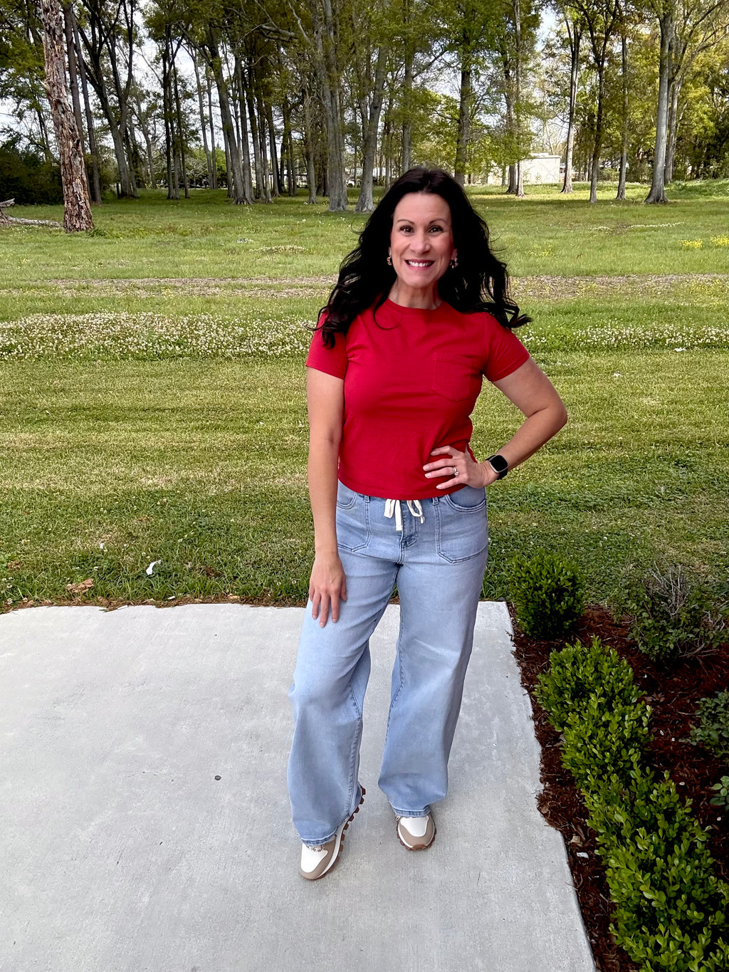 Risen Drawstring Wide Leg Jeans