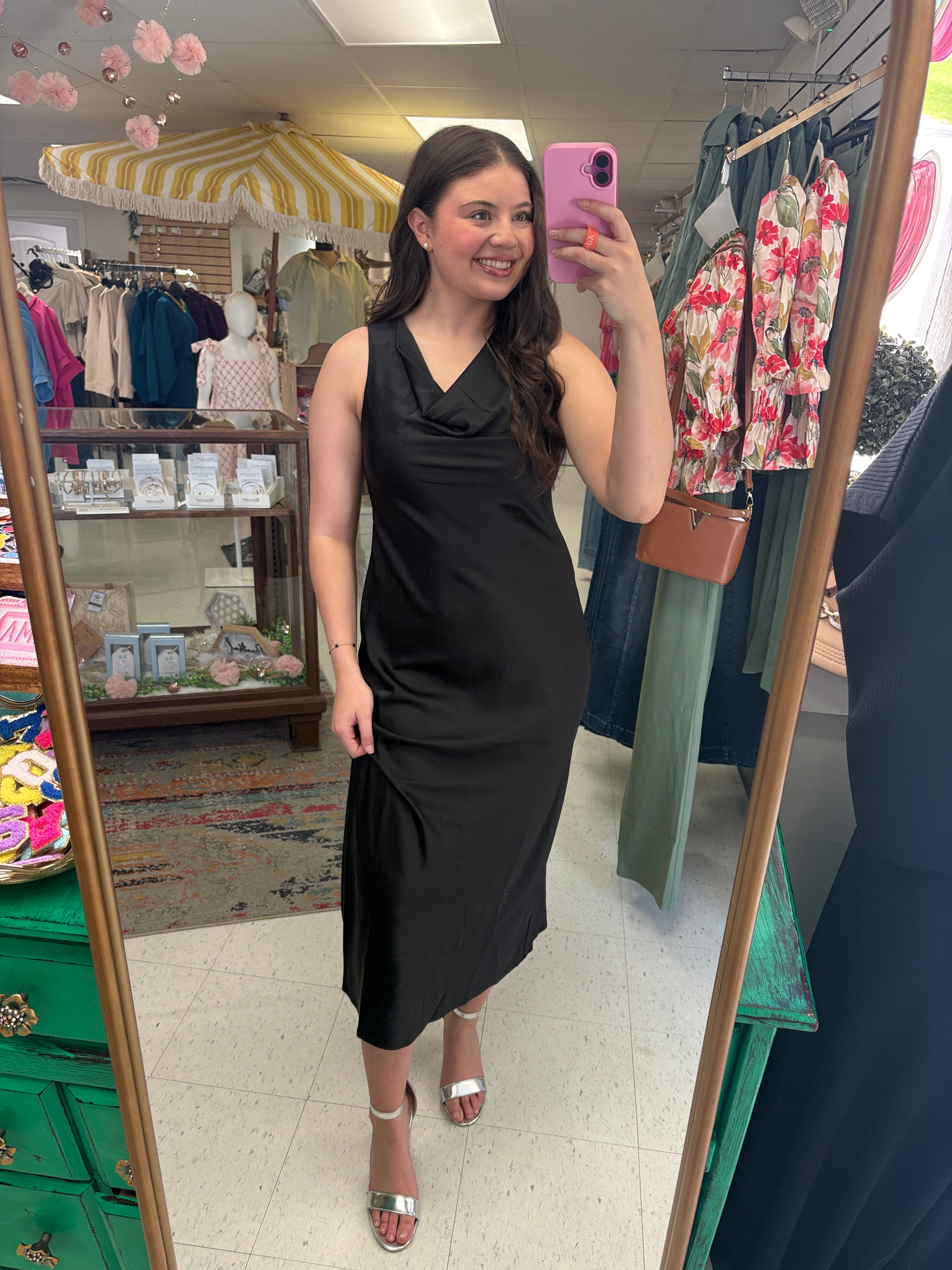 Midnight Elegance Satin Midi Dress
