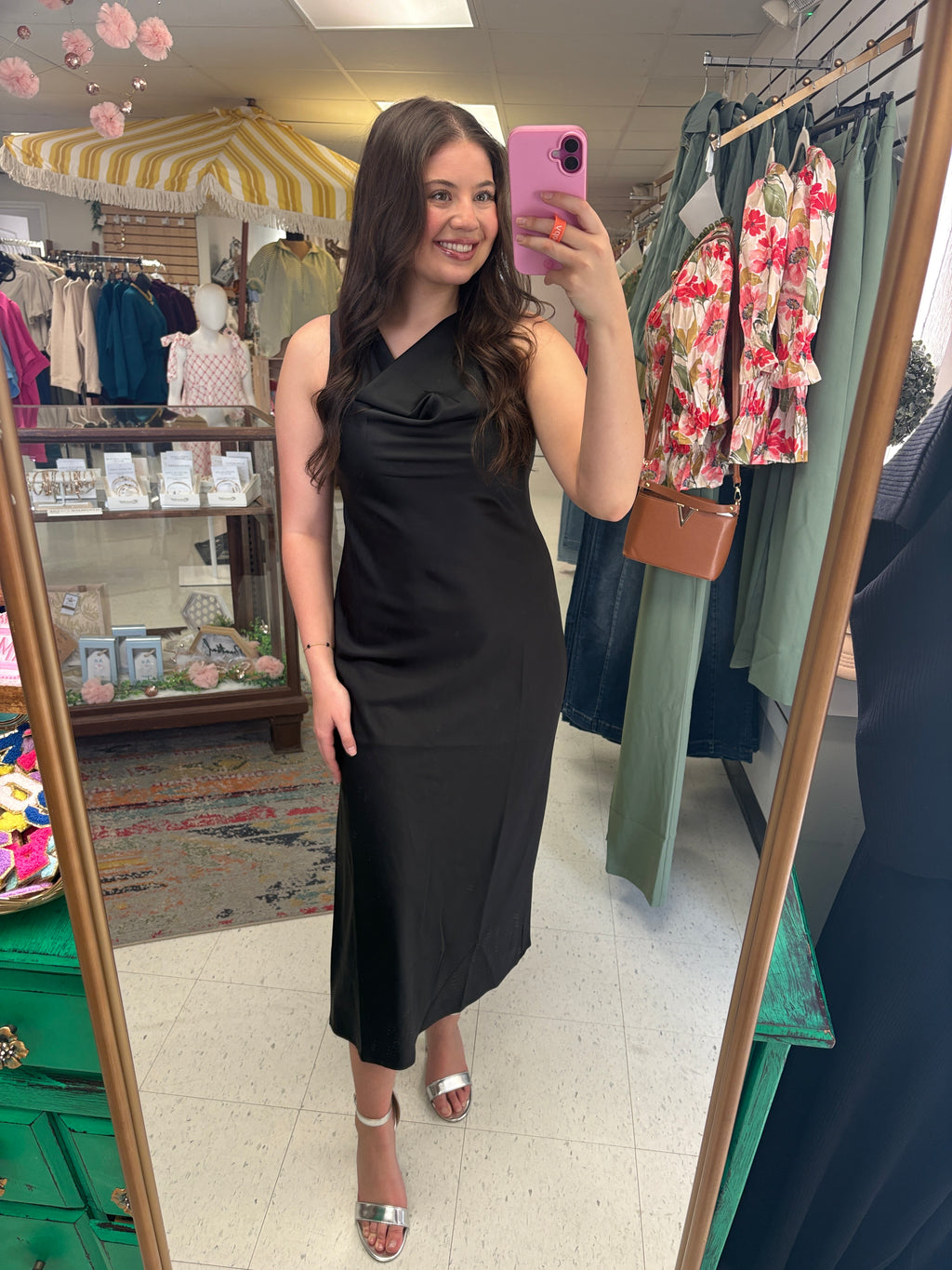 Midnight Elegance Satin Midi Dress