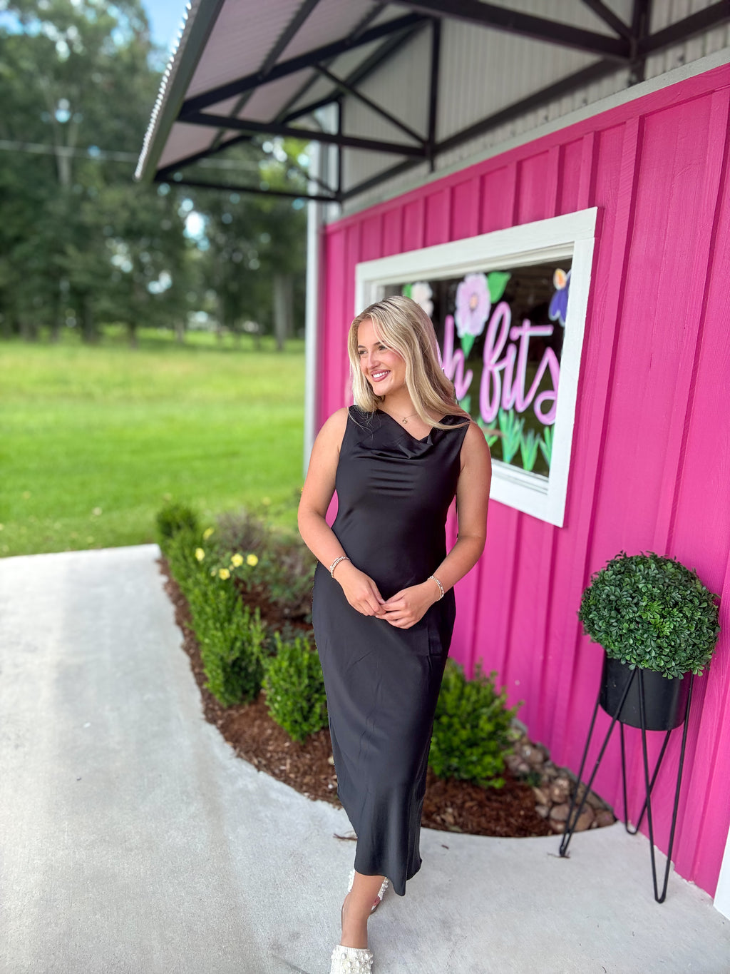 Midnight Elegance Satin Midi Dress