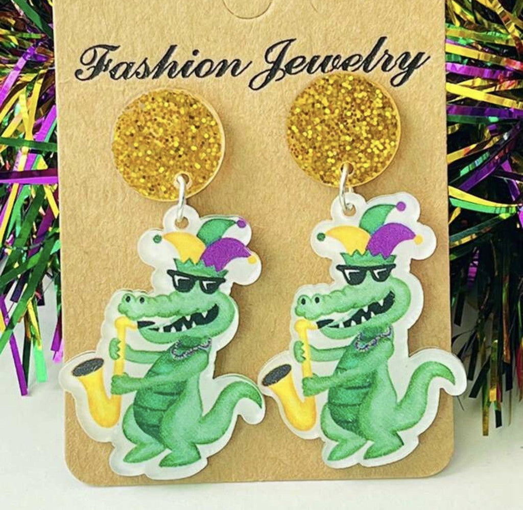 Acrylic Mardi Gras Earrings