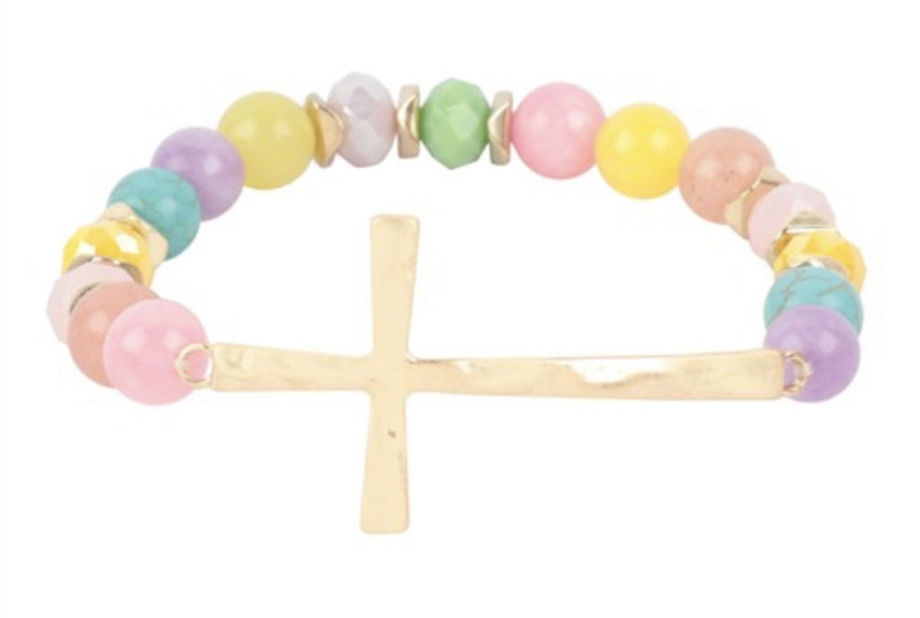 Hammered Metal Cross Bracelet