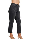 High Rise Straight Raw Hem Cropped Denim Pants
