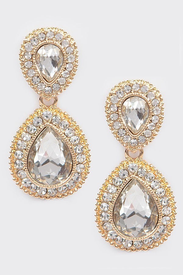 Oval Drop Rhinestone Earrings
