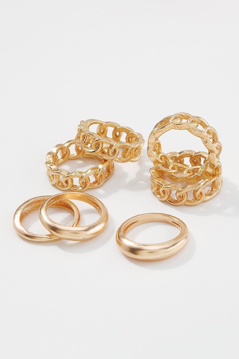 Gold Curb Chain Ring 7 Pcs Set *Final Sale*