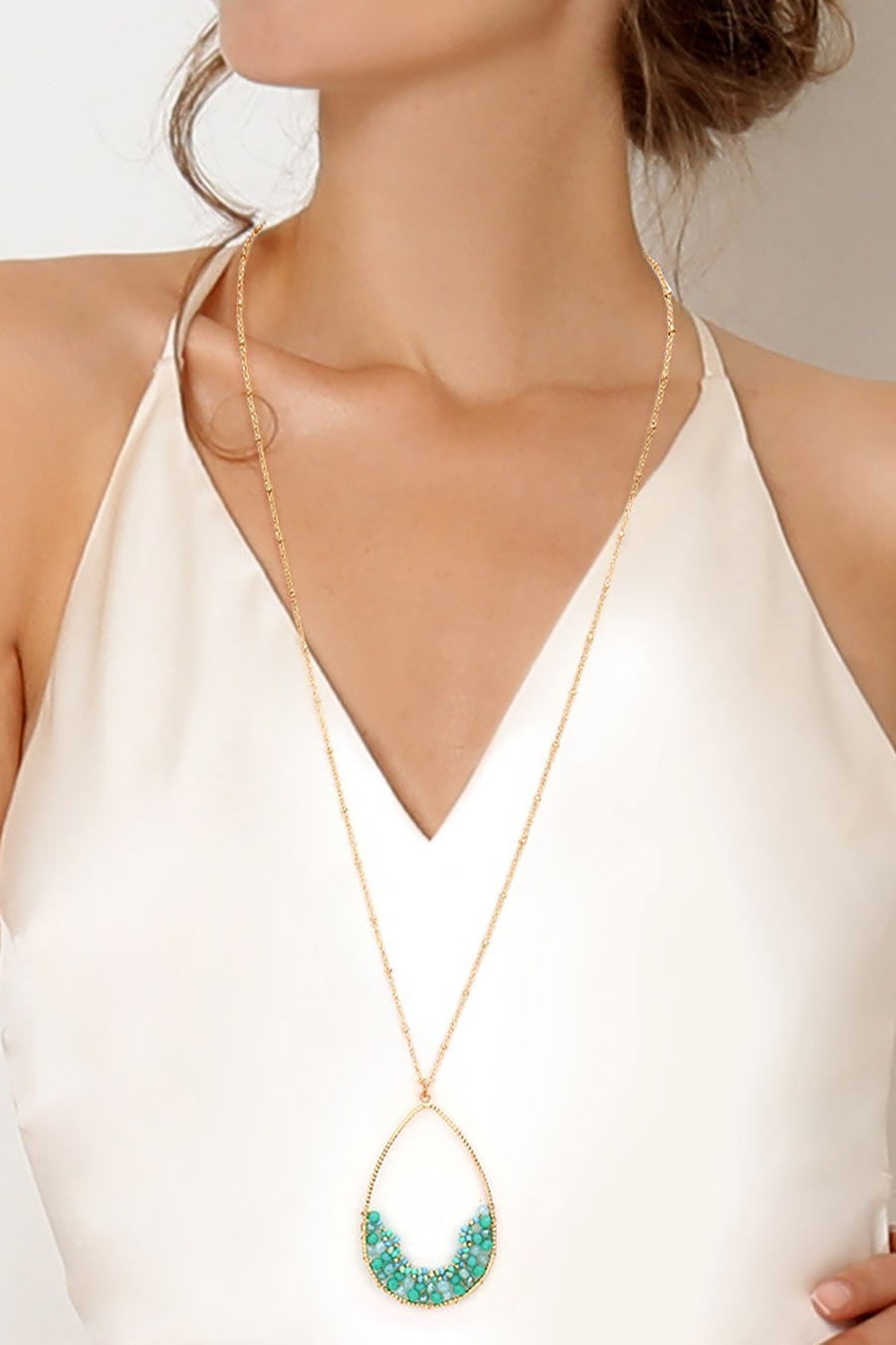 Beaded Teardrop Pendant Necklace