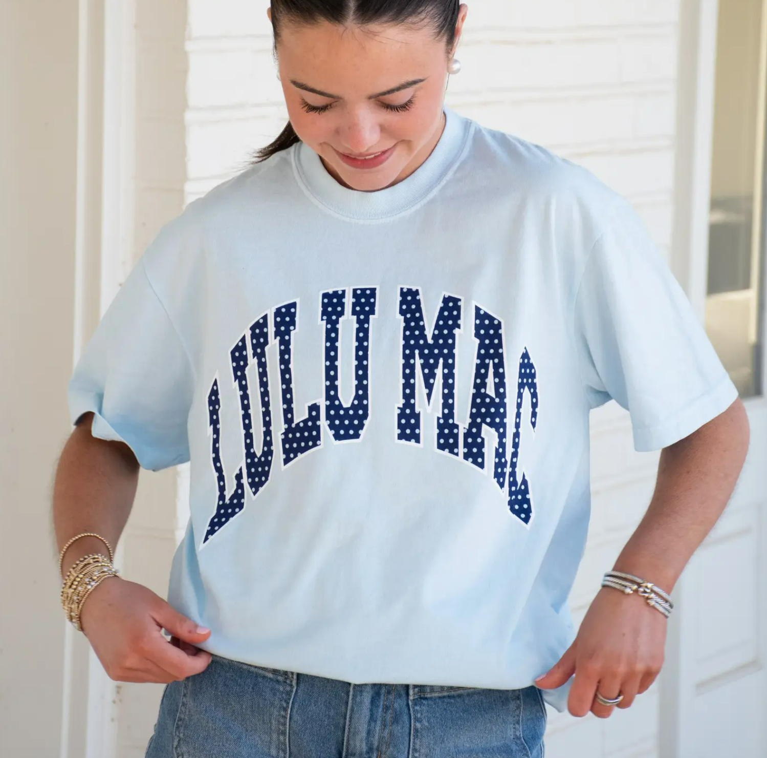 Lulu Mac Navy Polka Dot Chambray Tee