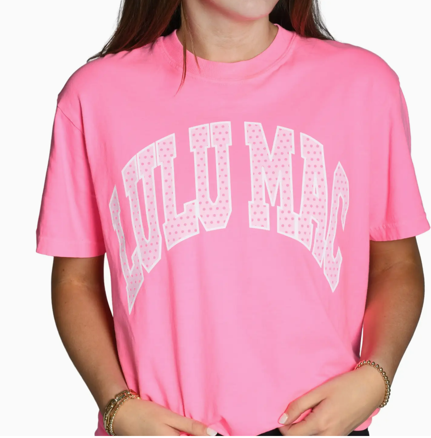 Lulu Mac Light Pink Polka Dot Neon Pink Tee