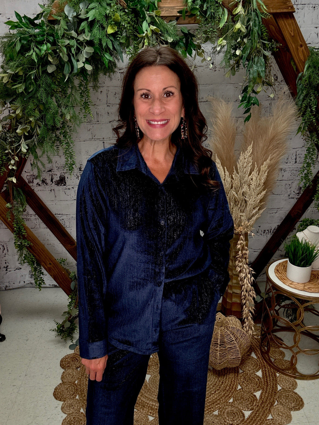 Velvet Button  Collar Top