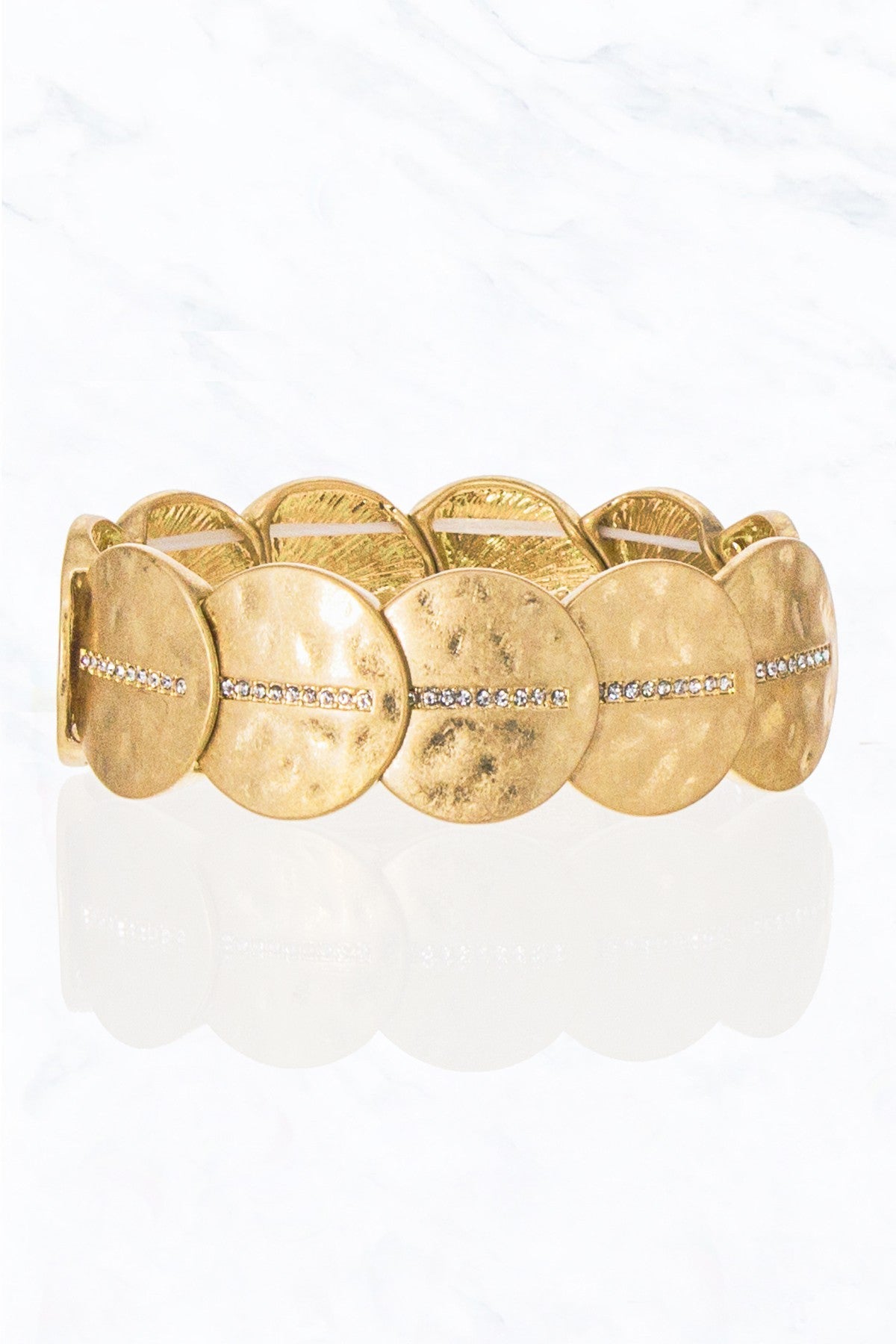 Hammered Circle with Rhinestone Stretch Bracelet