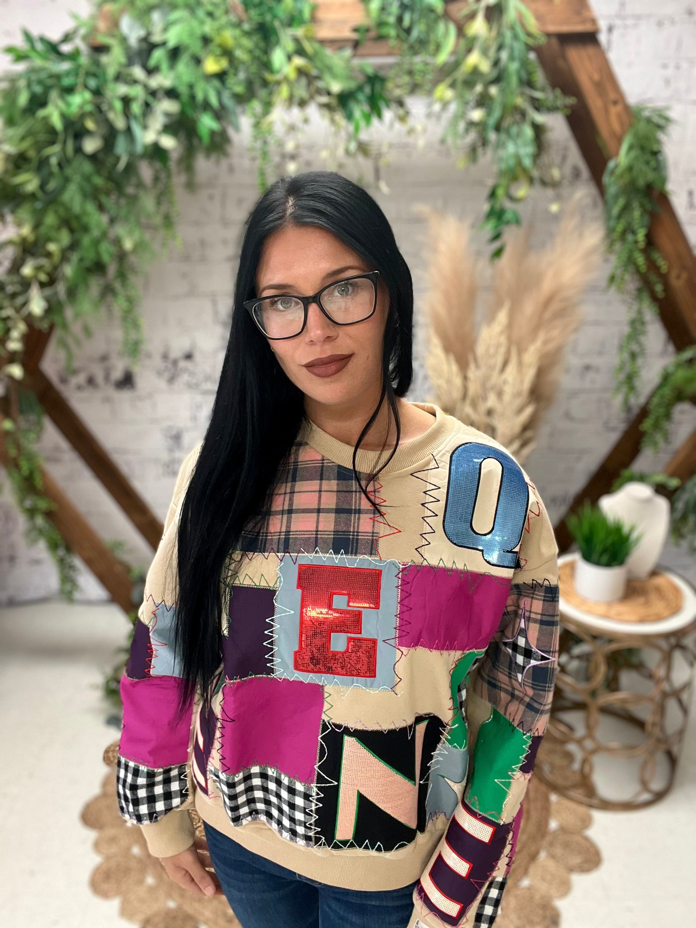 Multi Queen Patchwork Sweatshirt