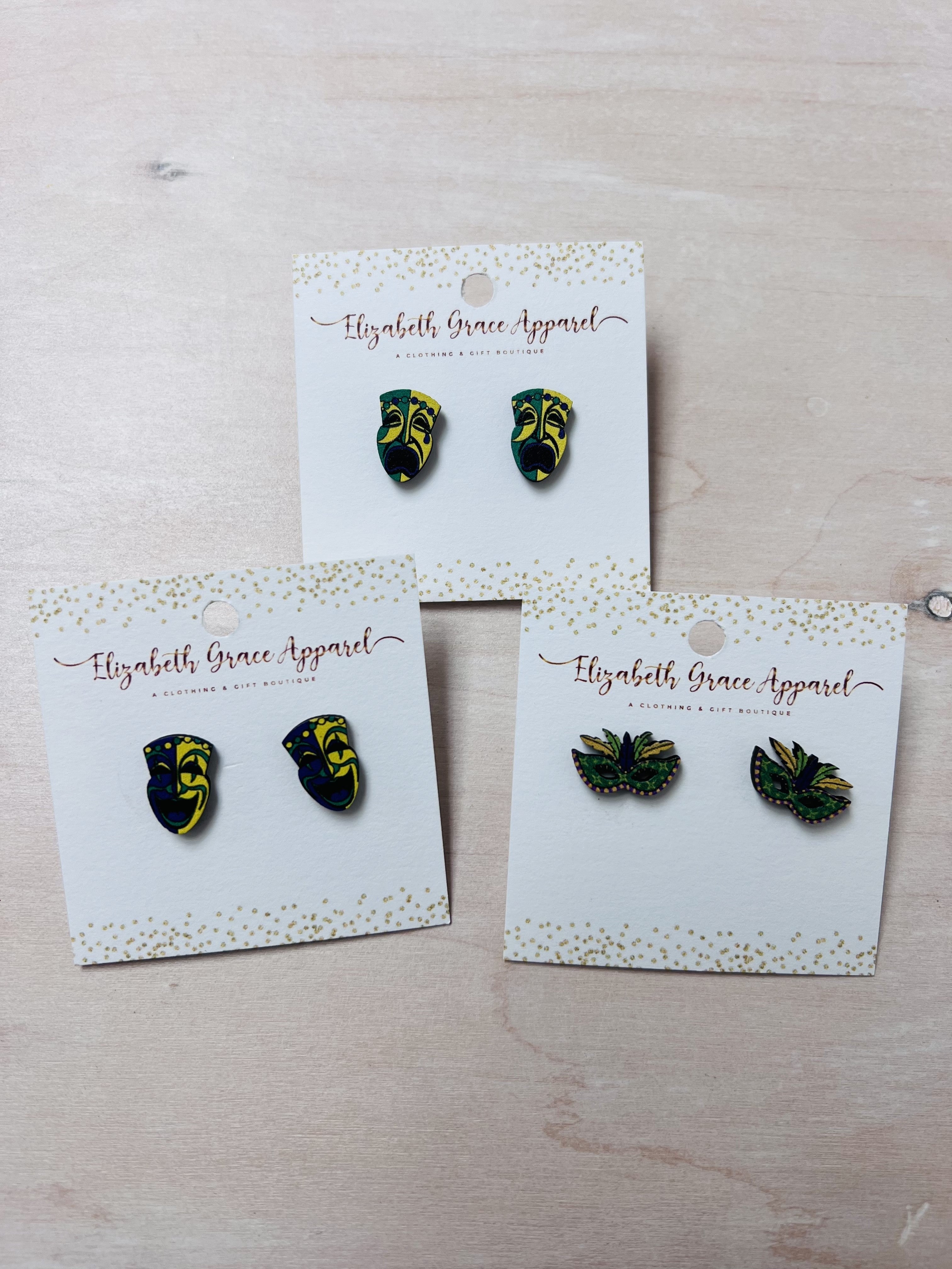 Mardi Gras Mask Stud Earrings