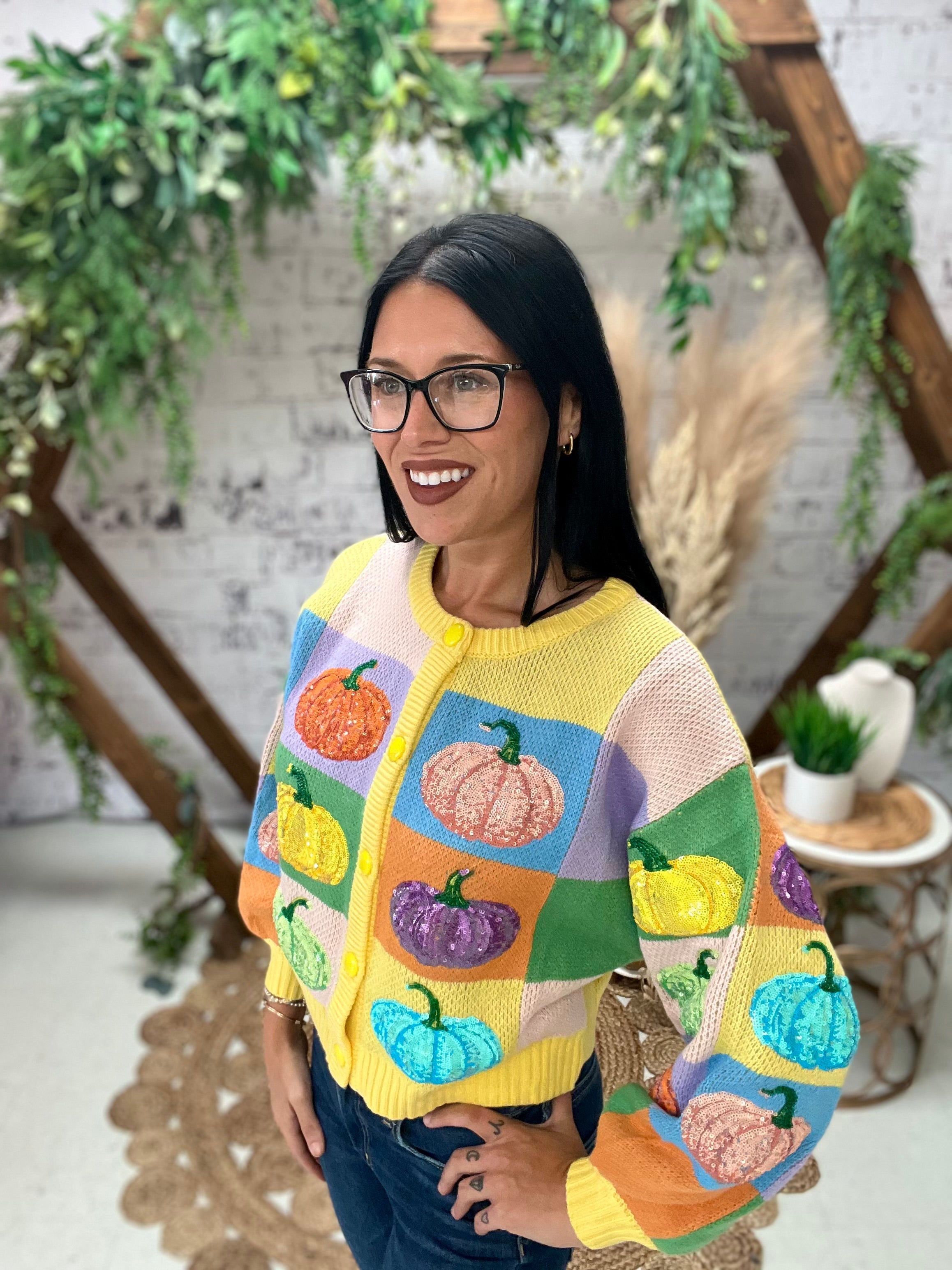 Pastel Colorblock Pumpkin Cardigan