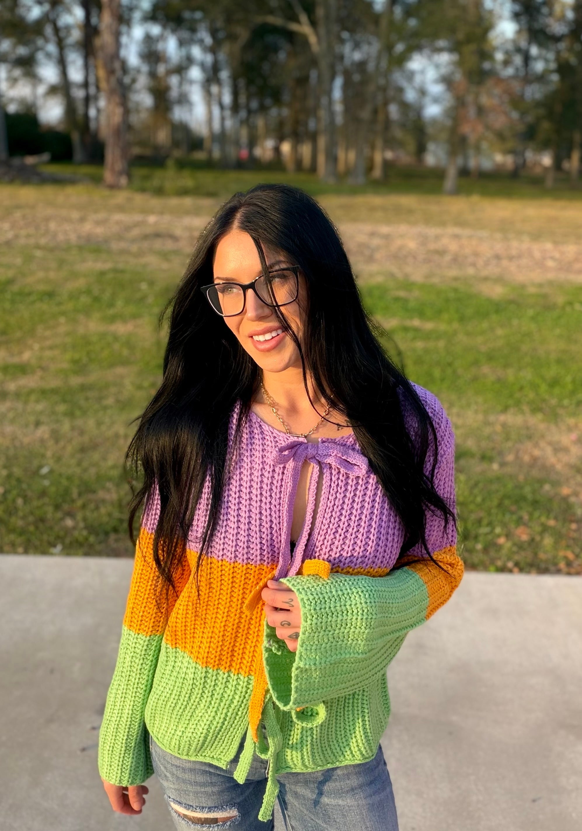 Mardi Gras Ribbed String Tied Cardigan