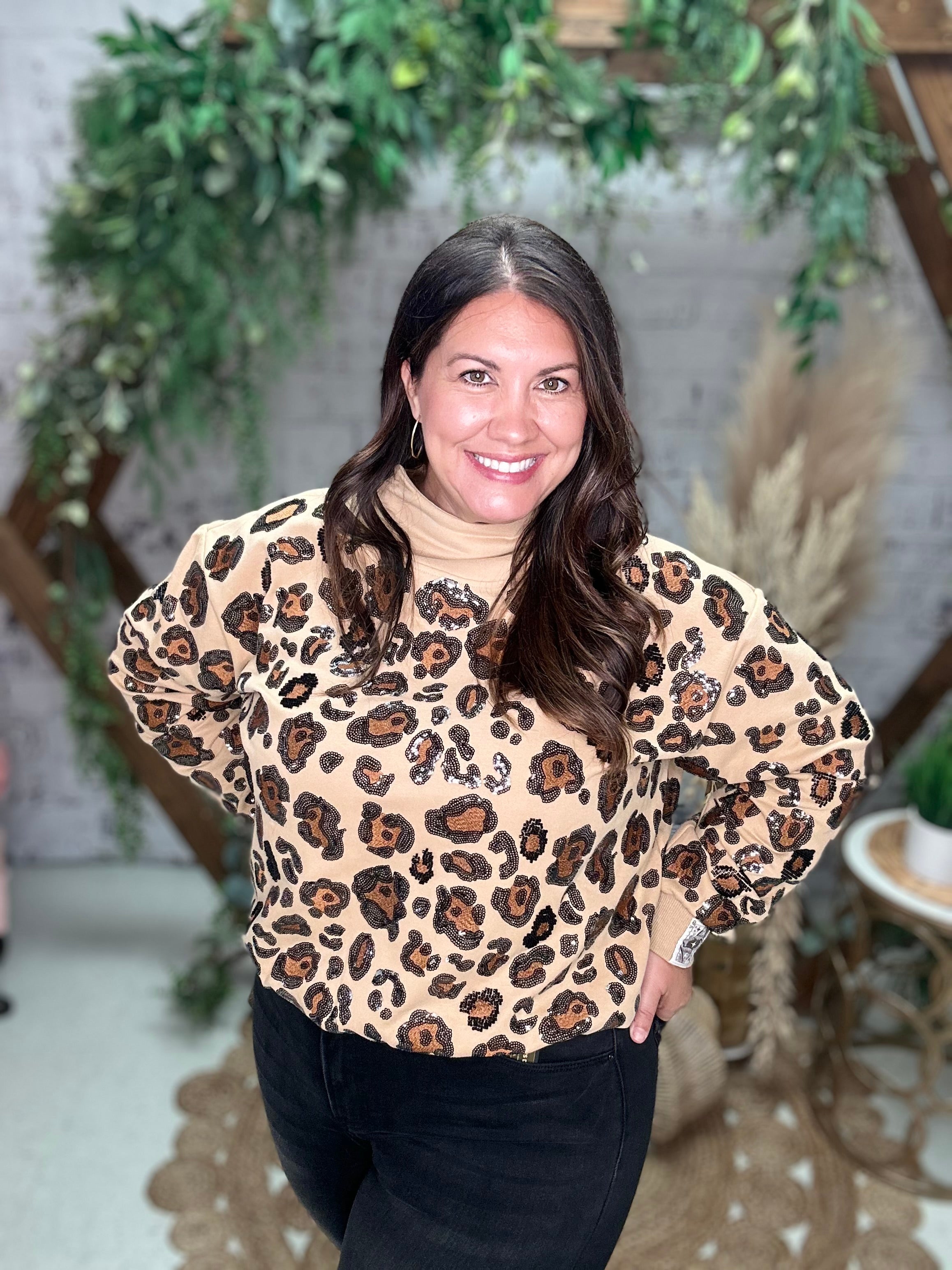 Leopard Mock Neck Sweatshirt