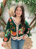 Dark Green "Thanksgiving" Button Cardigan