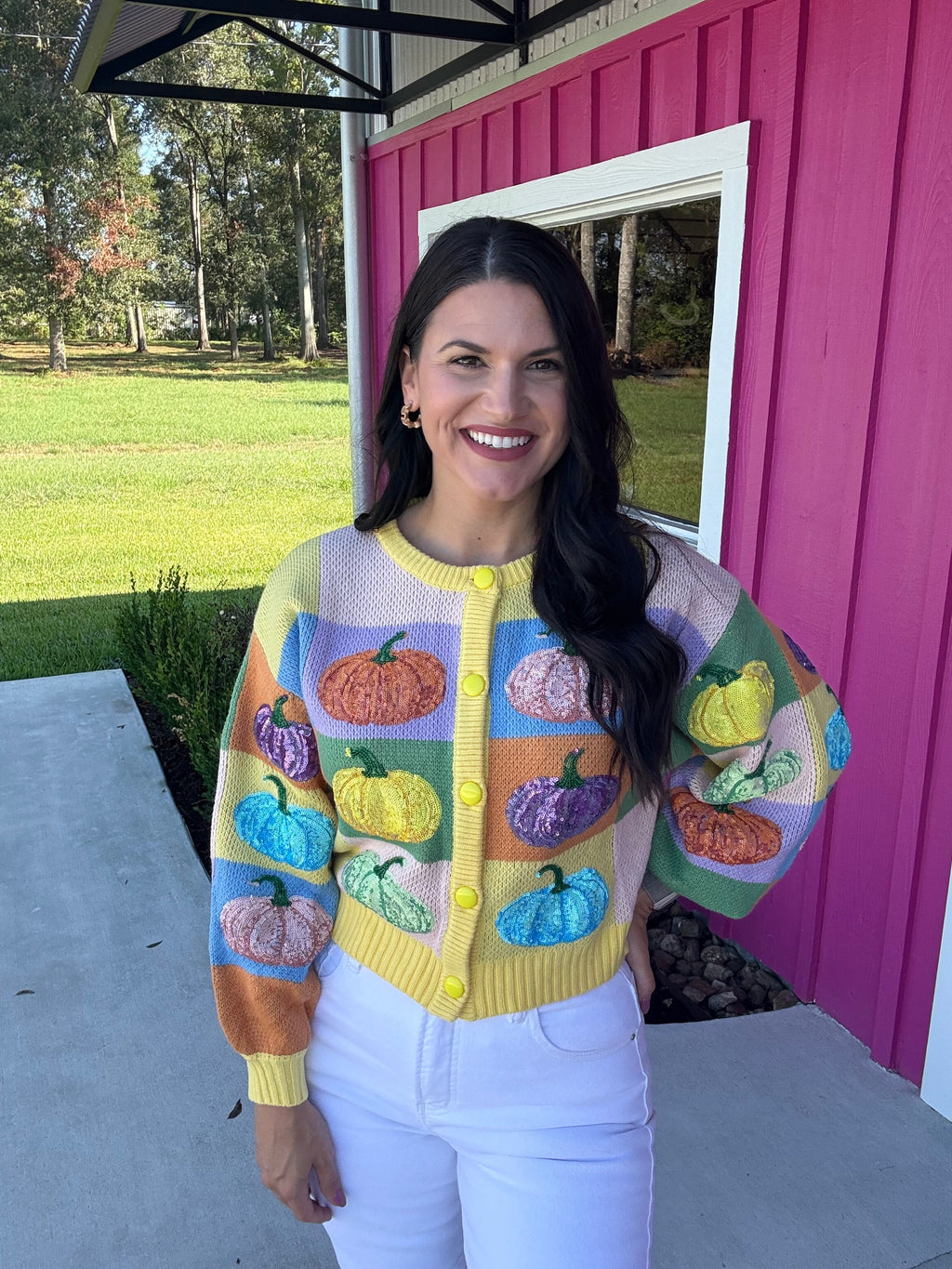 Pastel Colorblock Pumpkin Cardigan