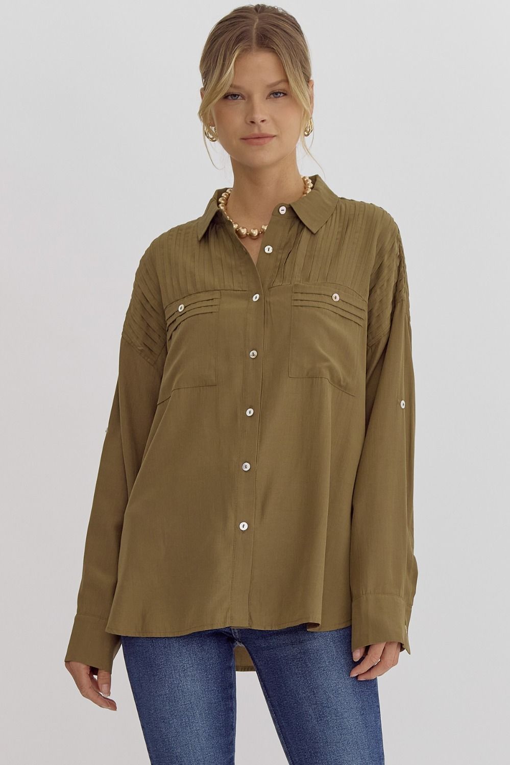 The Sutton Pintuck Button Blouse