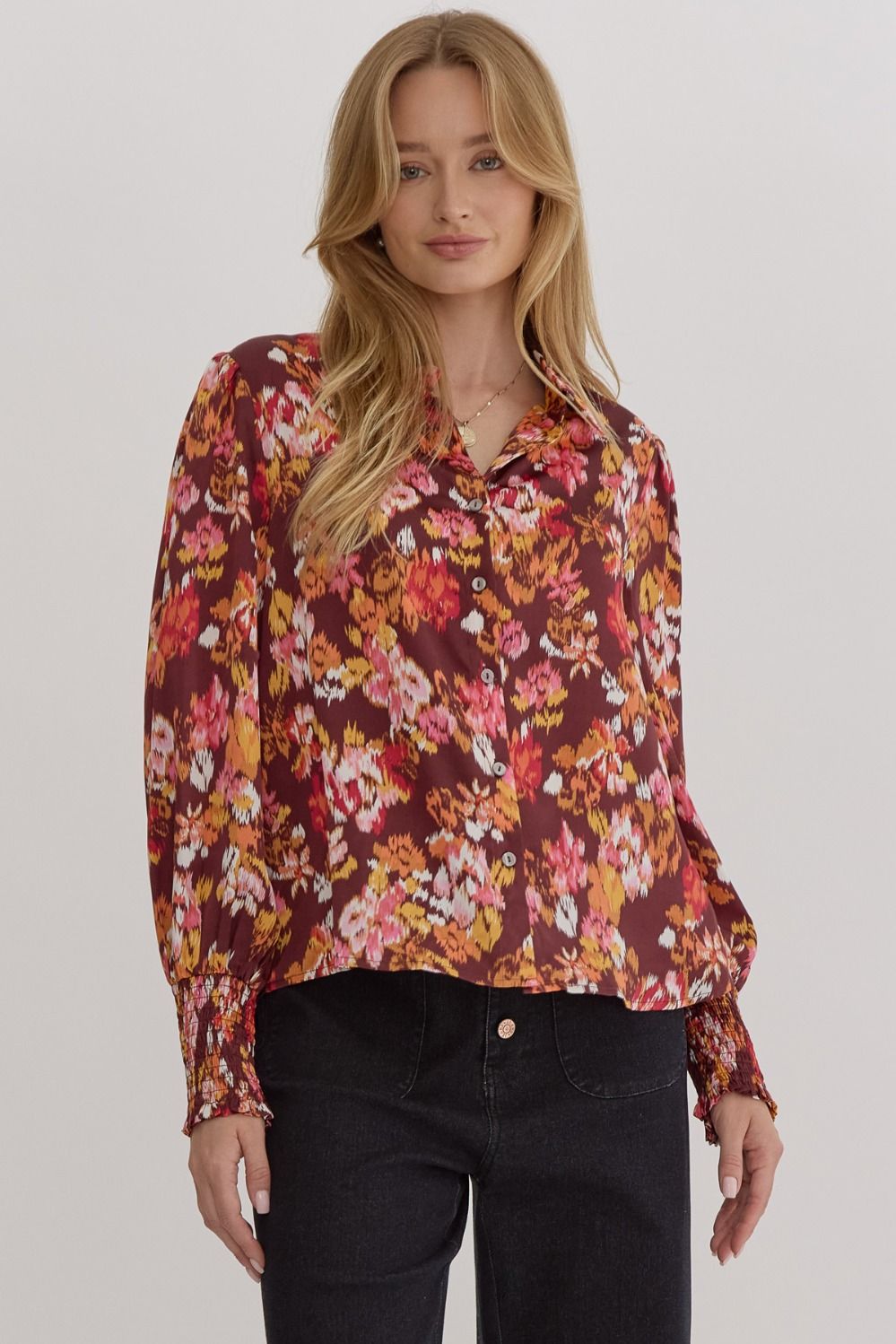 Autumn Bloom Satin Blouse