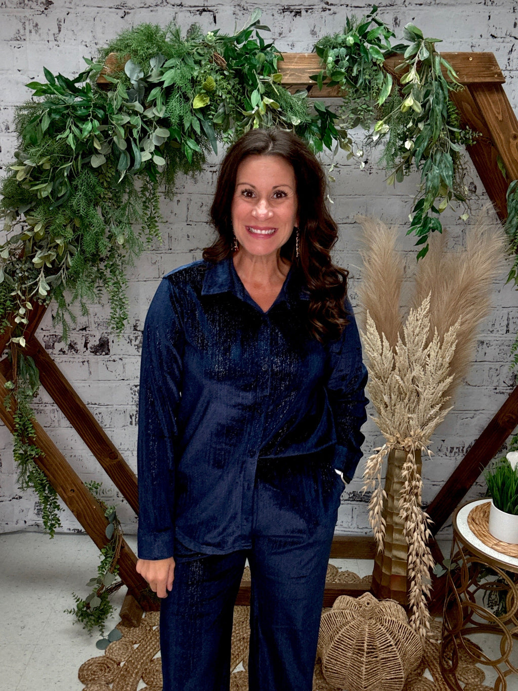 Velvet Button  Collar Top