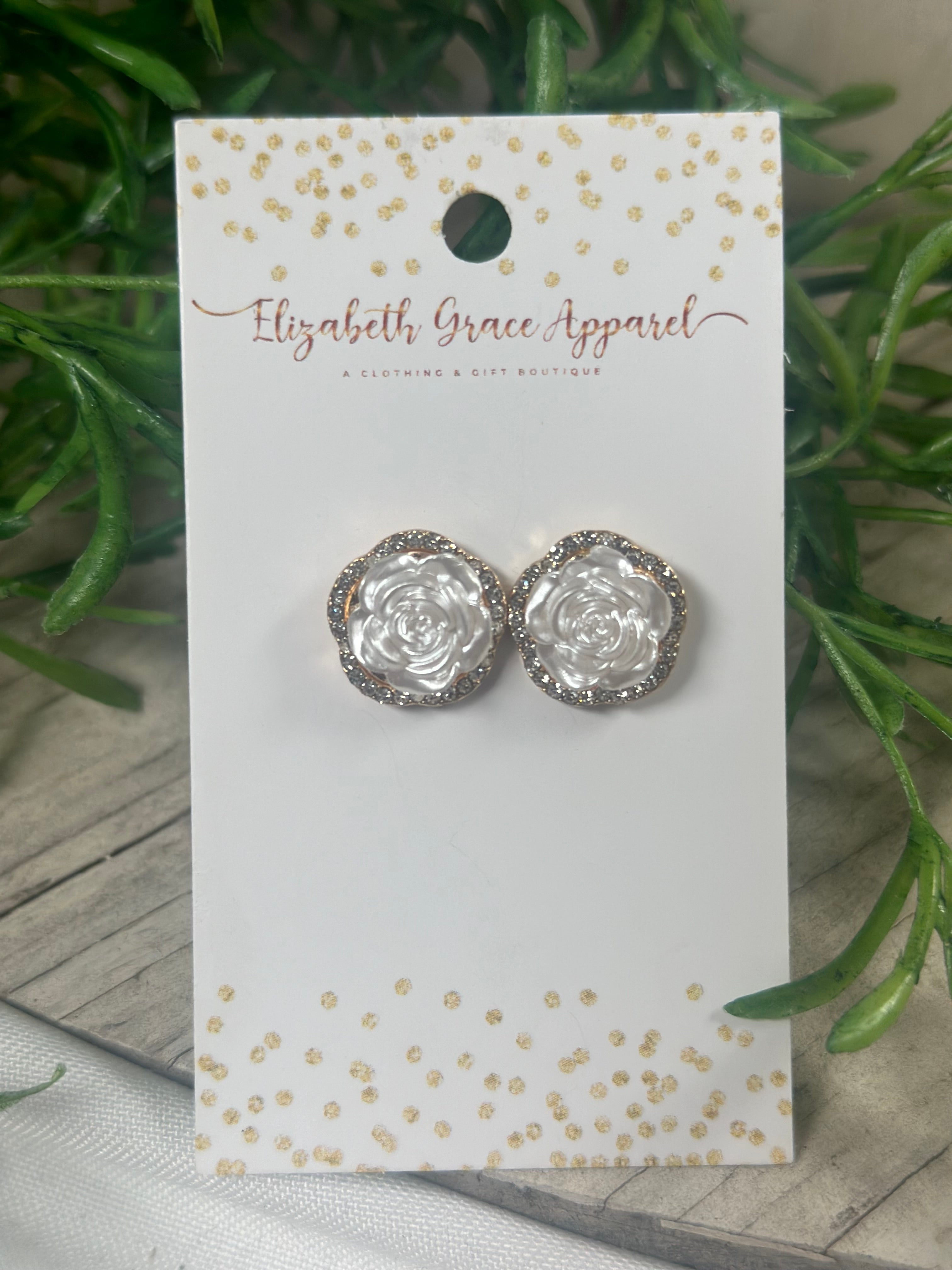 Pearl Rose Button Earrings