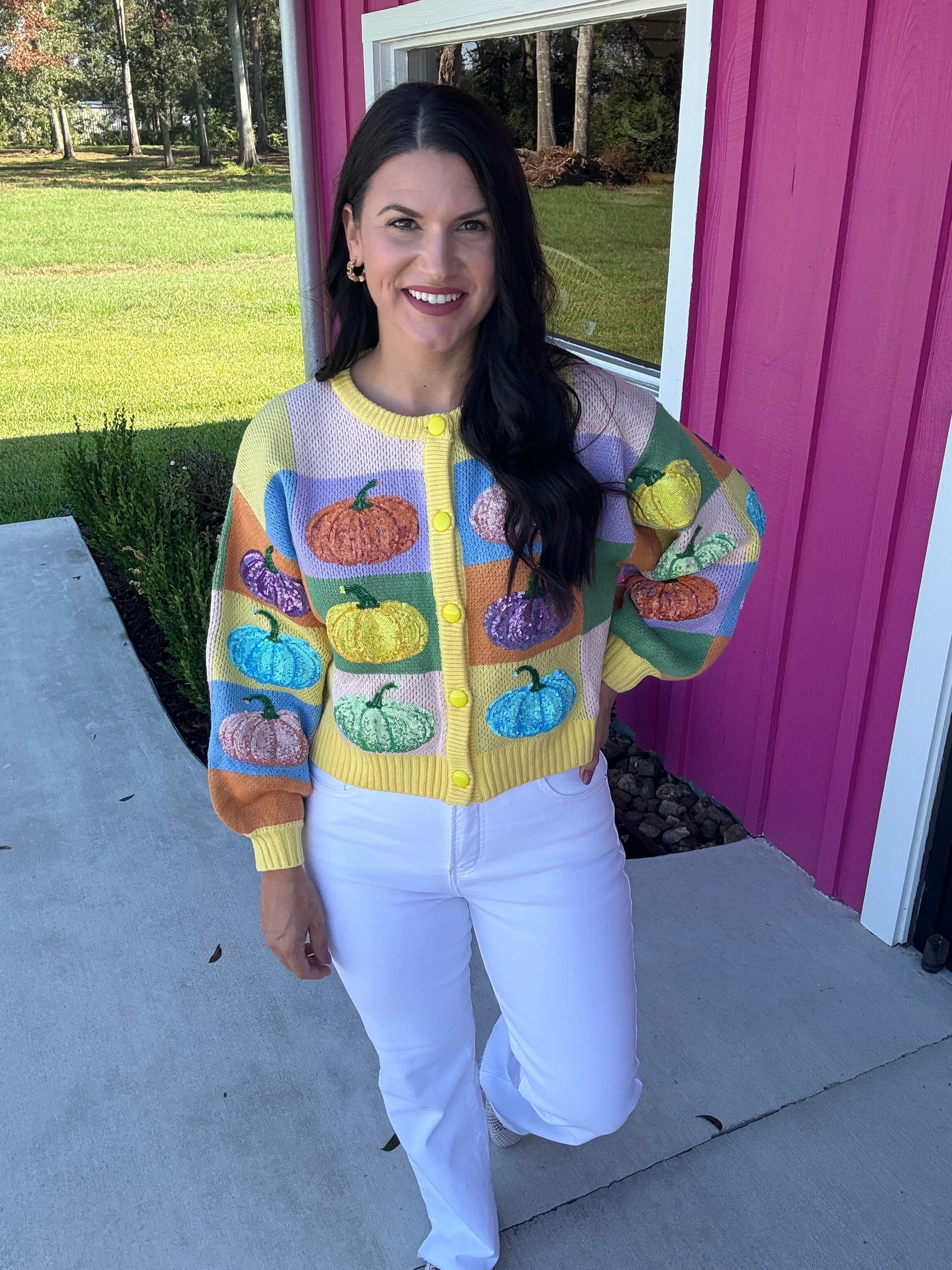 Pastel Colorblock Pumpkin Cardigan
