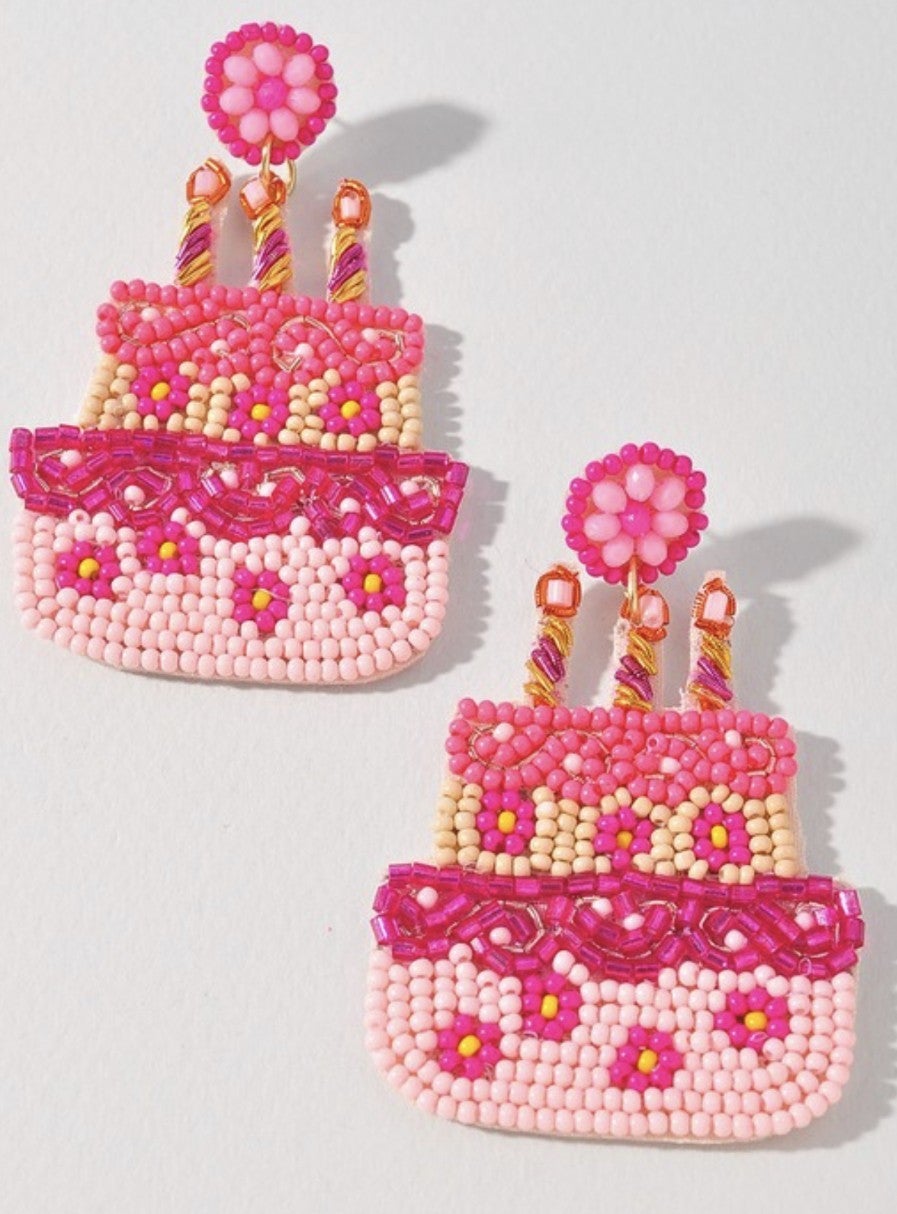 Birthday and Cake Beaded Earrings