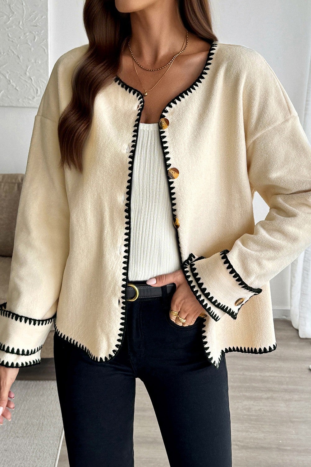 Contrast Charm Woven Jacket