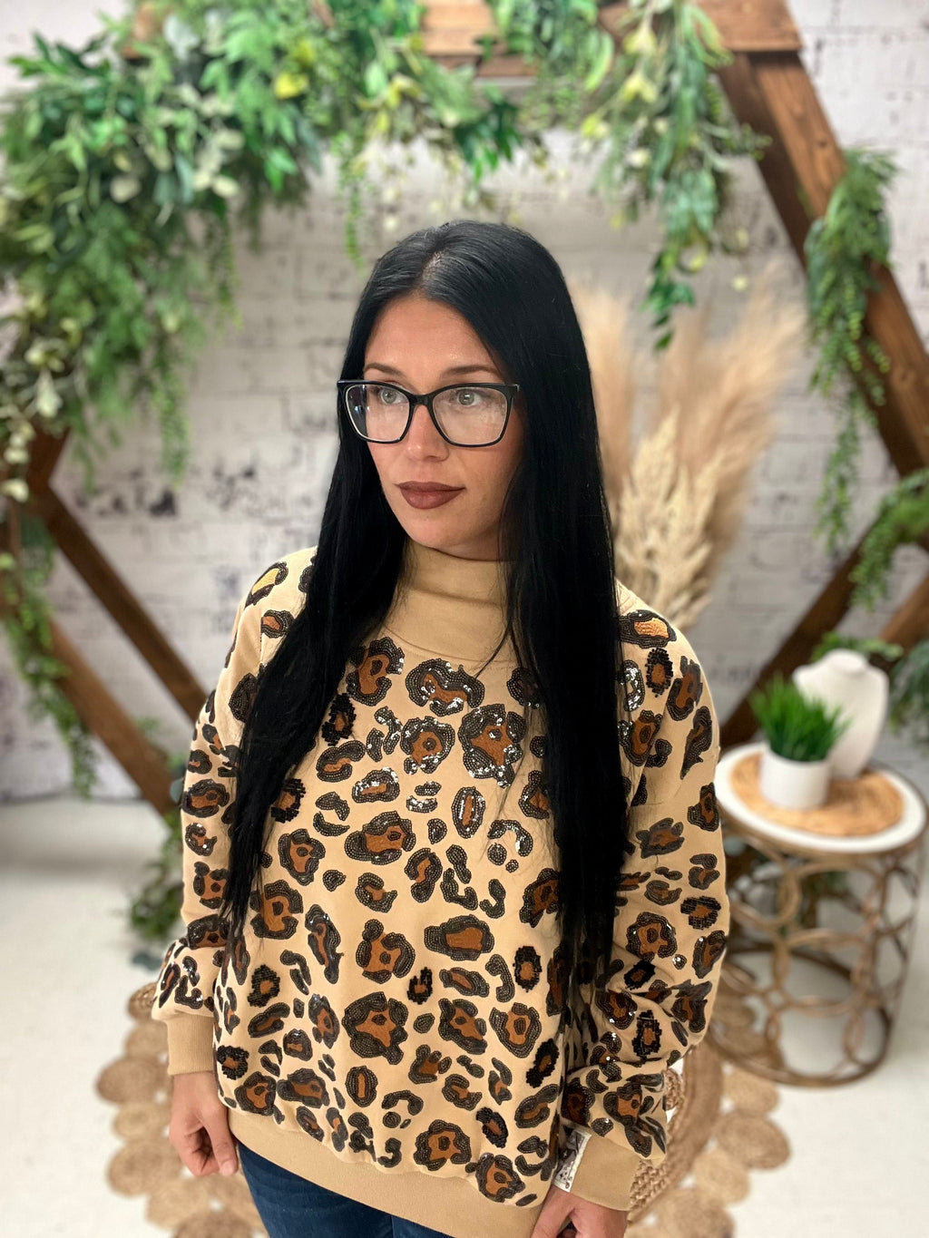 Leopard Mock Neck Sweatshirt