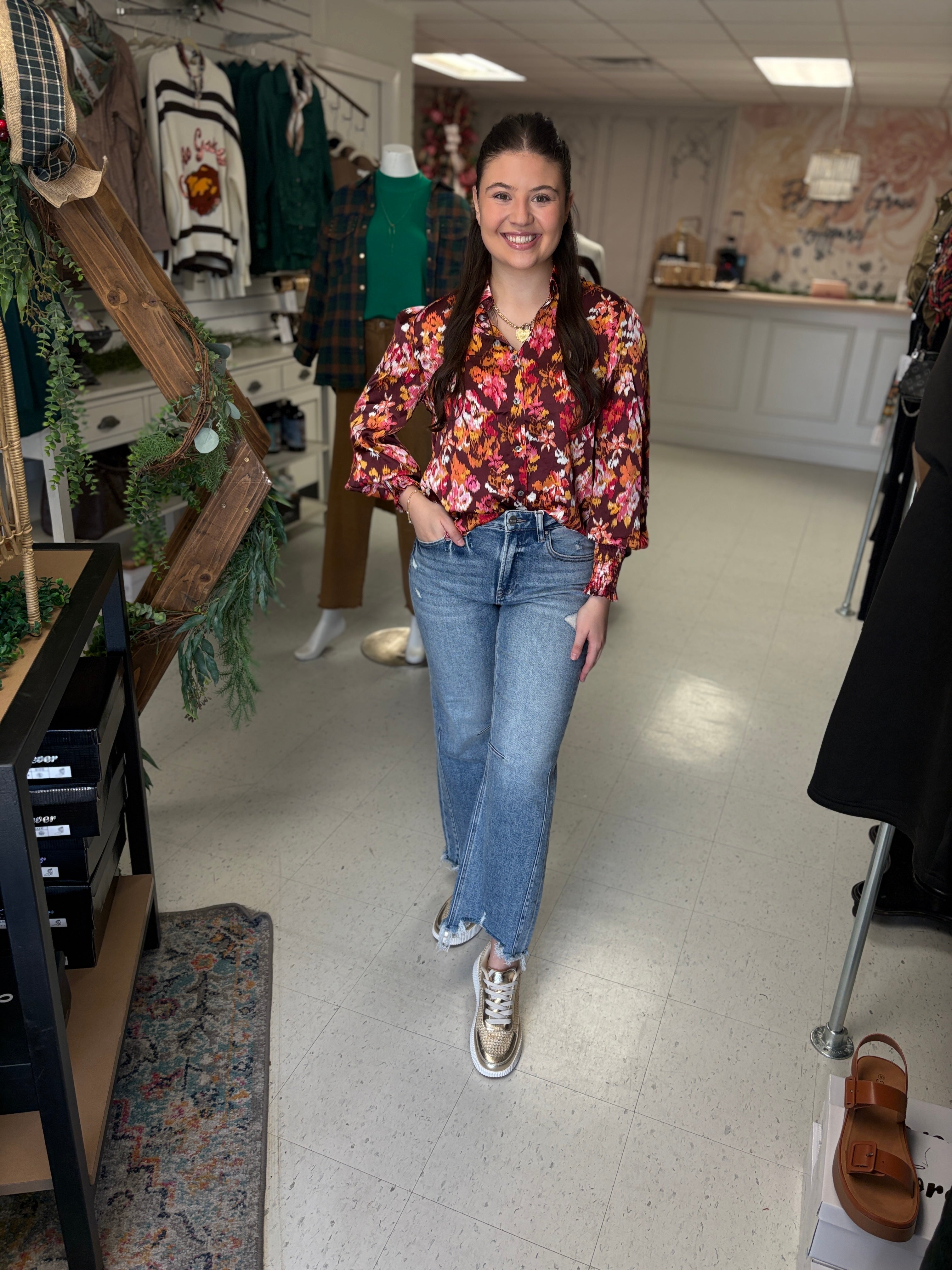 Autumn Bloom Satin Blouse