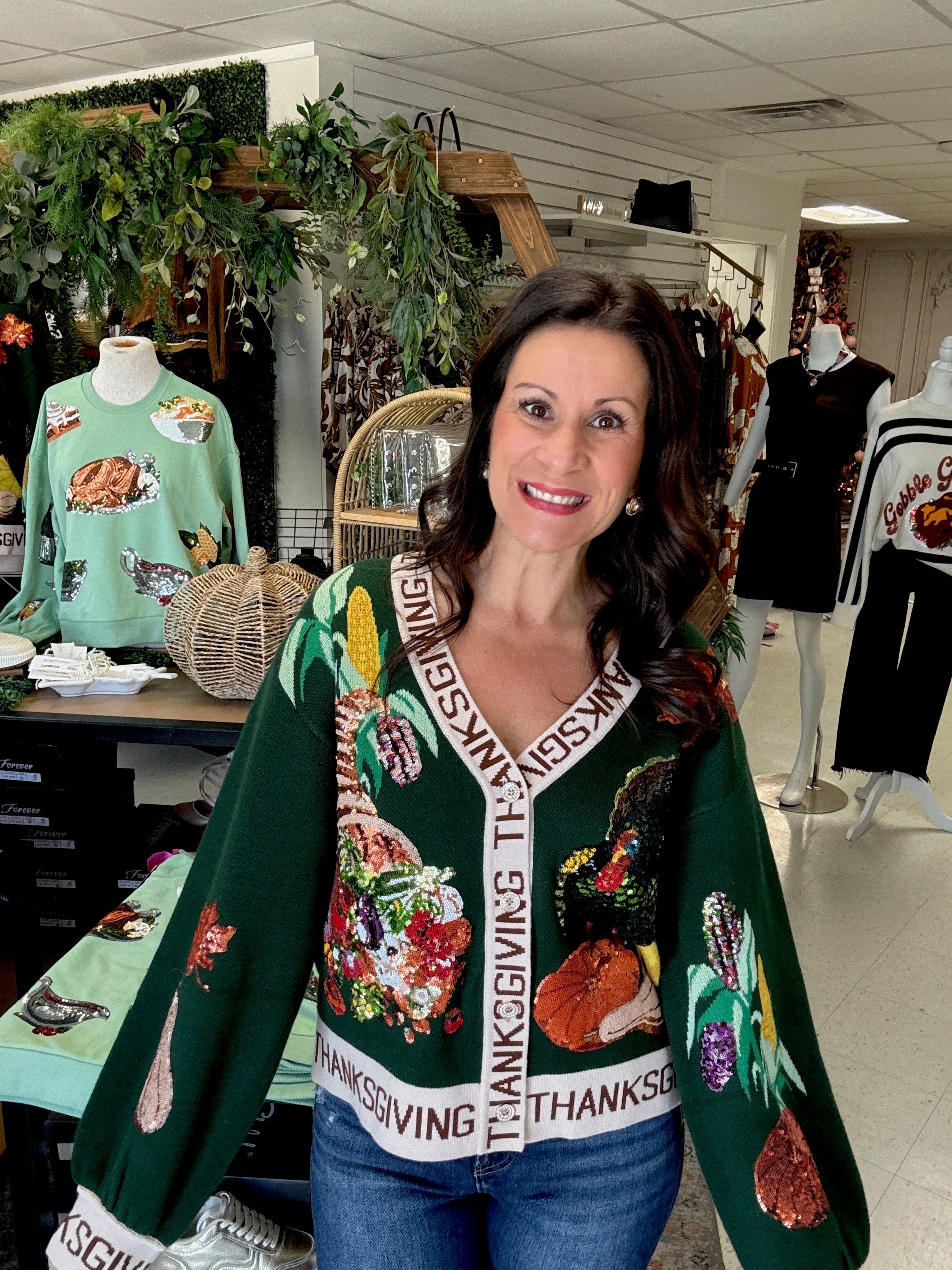 Dark Green "Thanksgiving" Button Cardigan