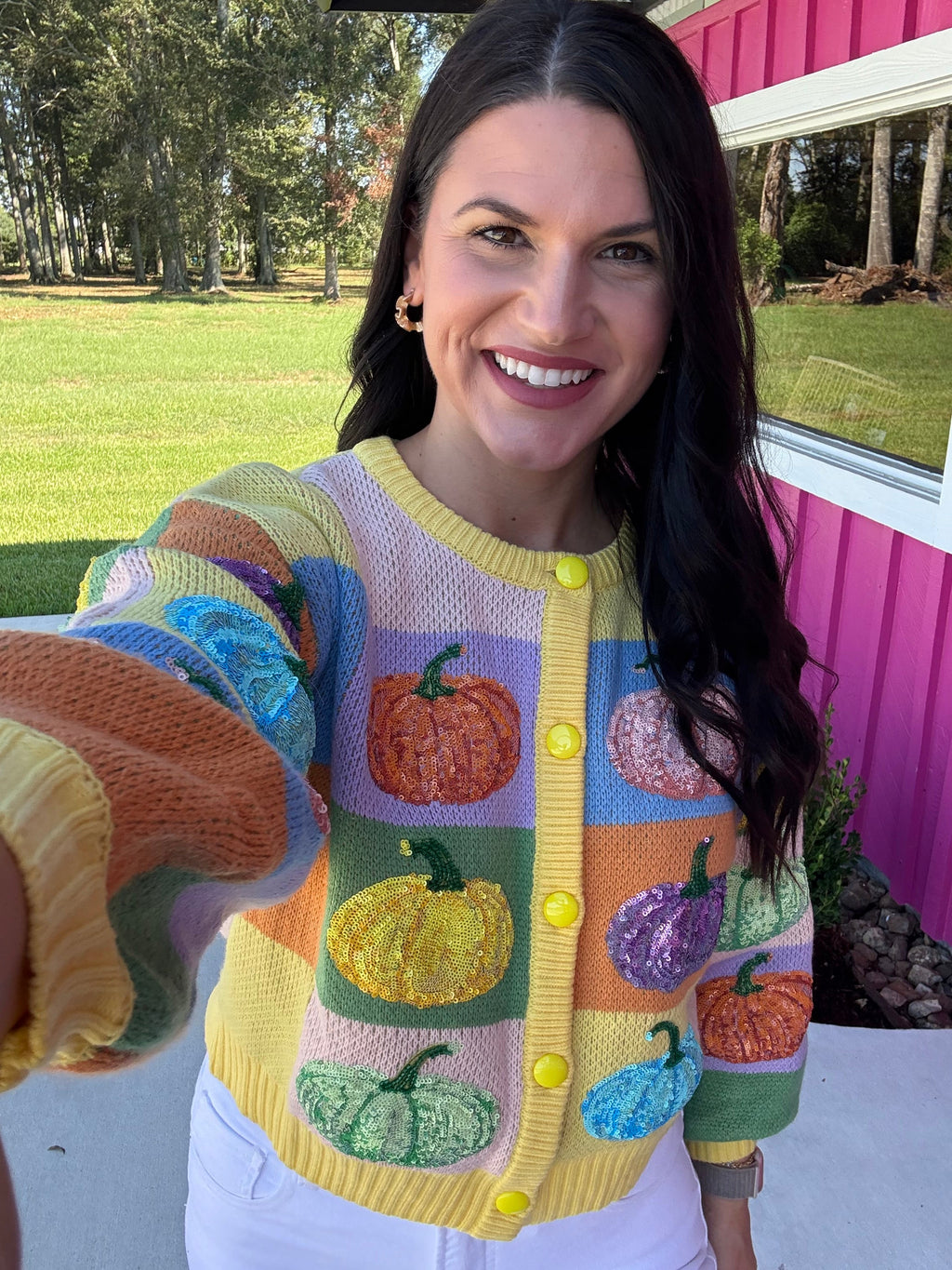 Pastel Colorblock Pumpkin Cardigan