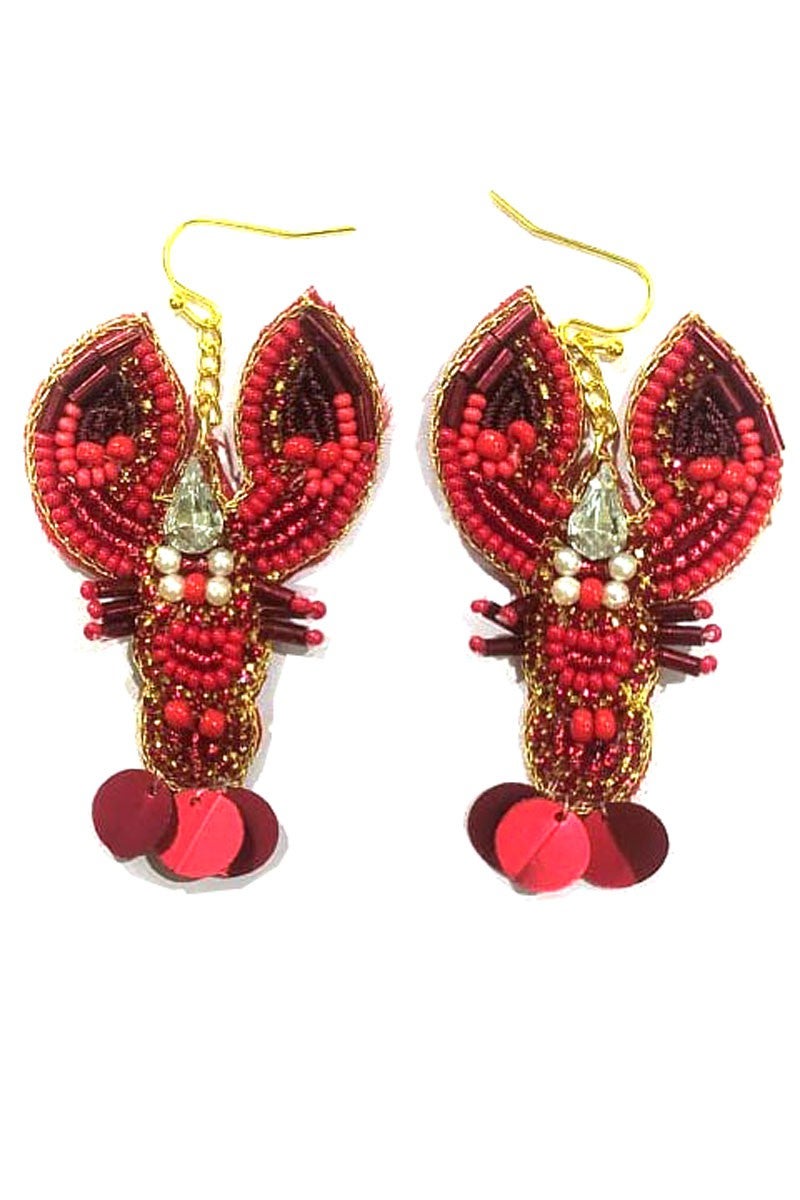 Red Crawfish Bead Hook Earrings