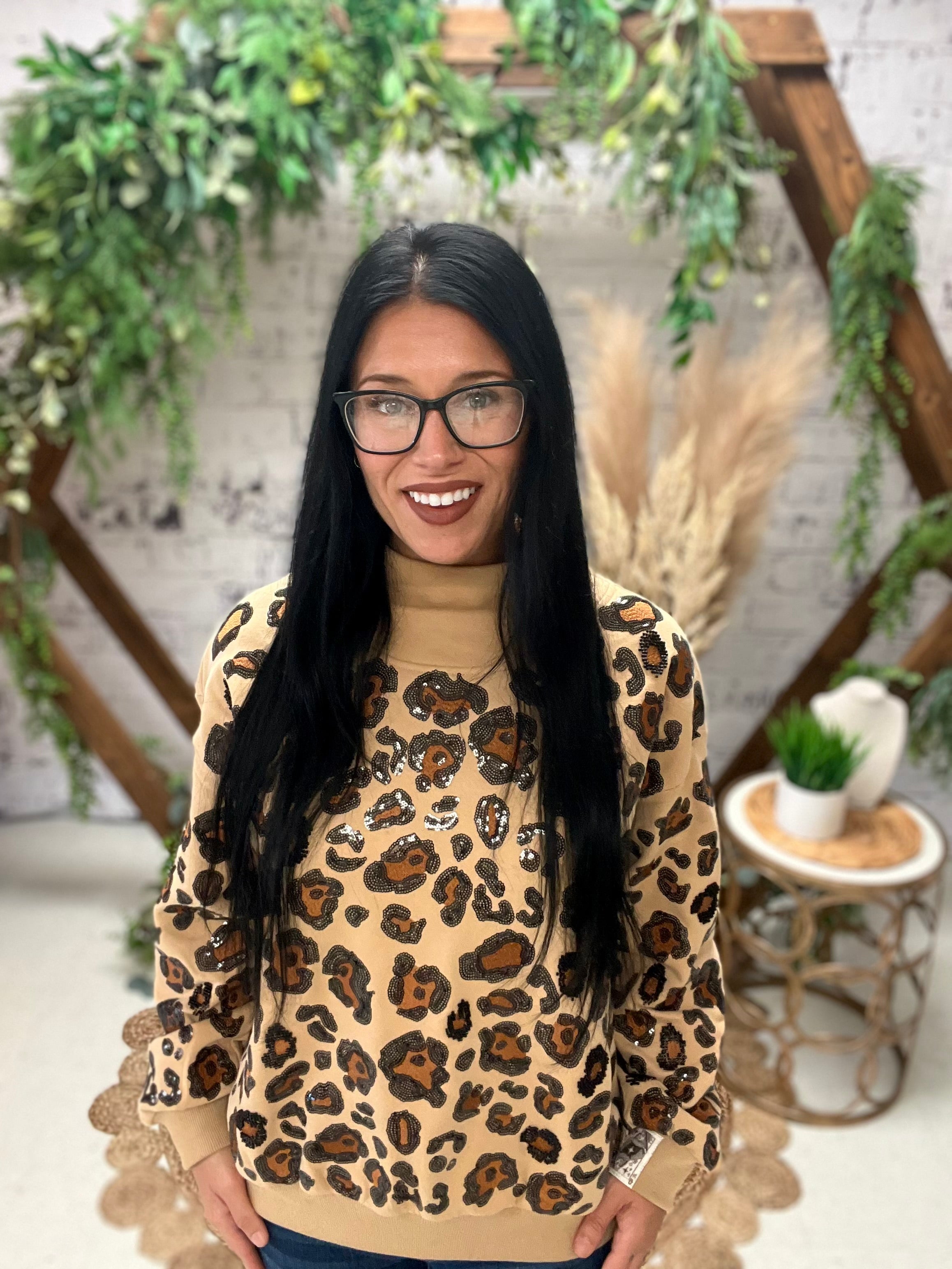 Leopard Mock Neck Sweatshirt