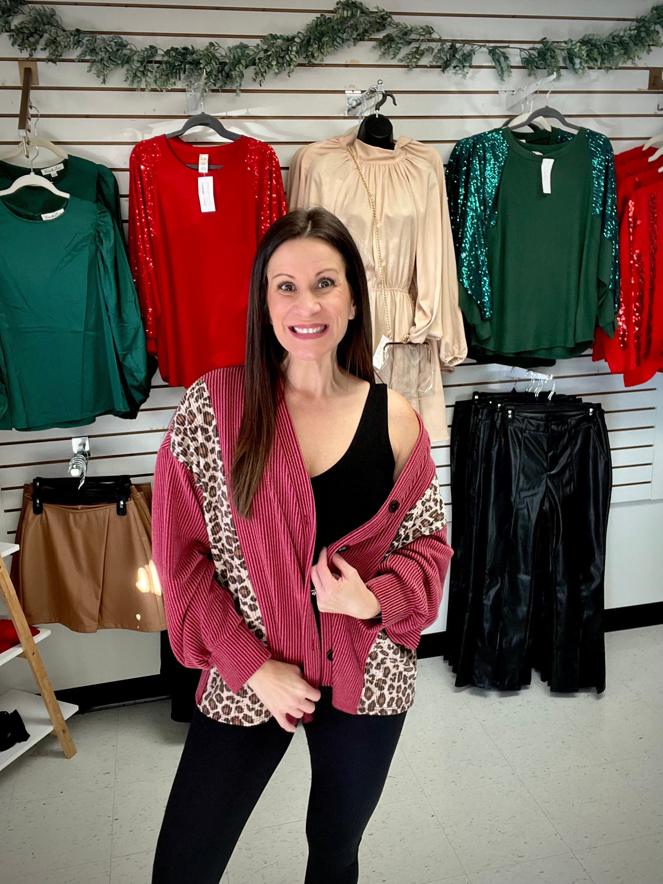 Leopard Contrast Button Down Cardigan *Final Sale*
