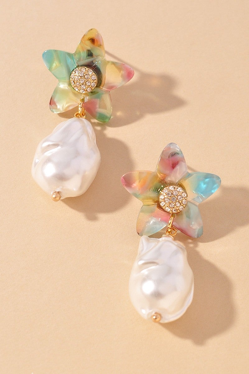 Floral Pearl Drop Earrings