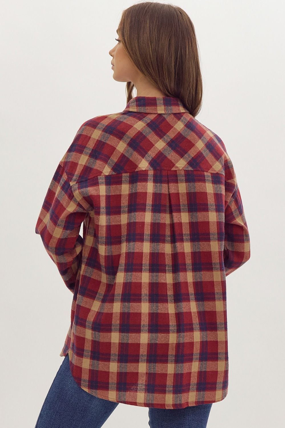Studded Plaid Button-Up Shacket