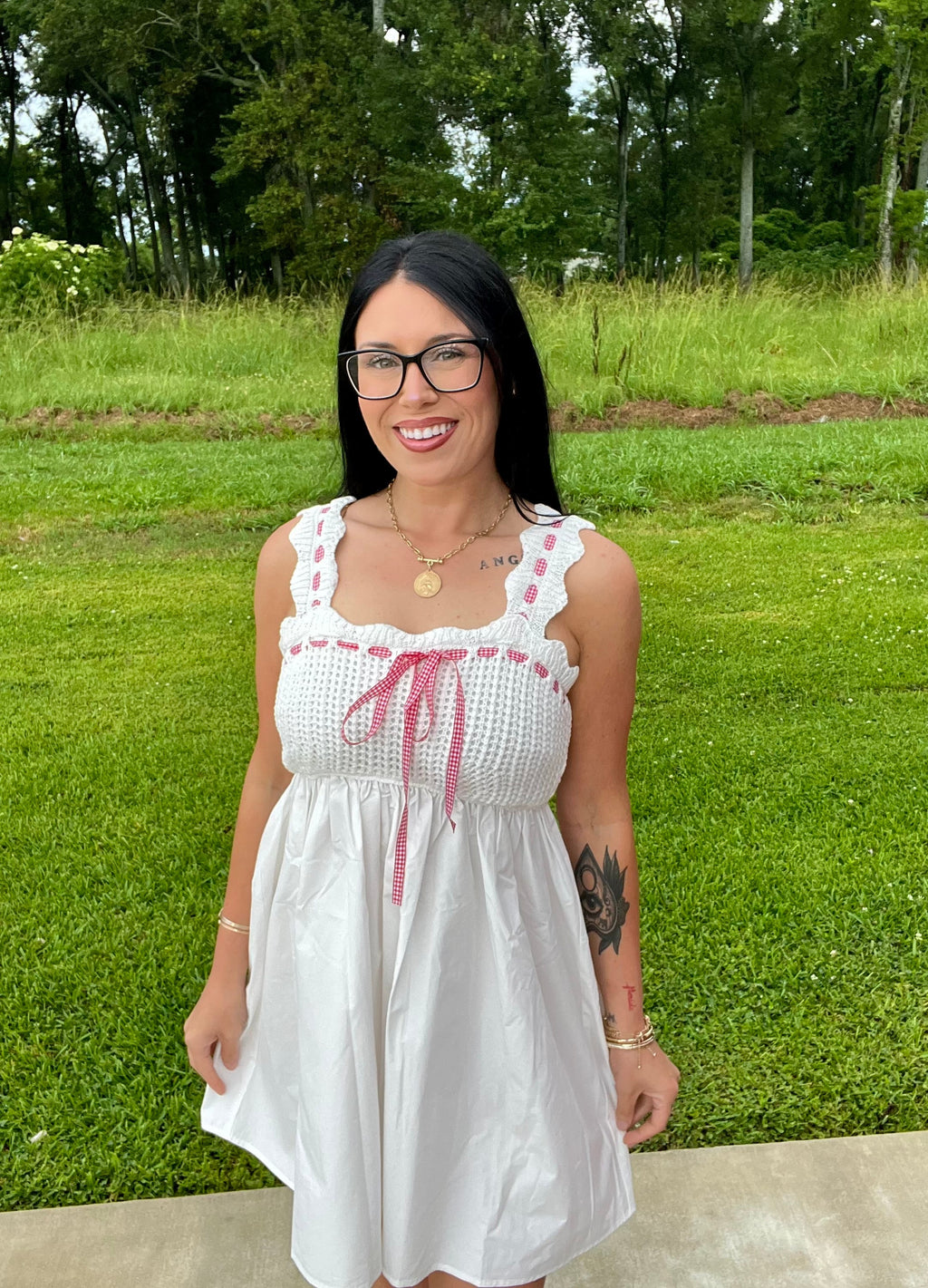 Charming Gingham Ribbon Dress