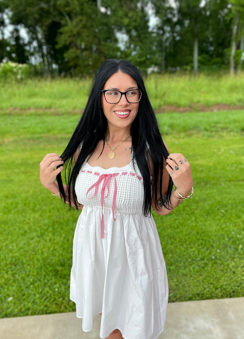 Charming Gingham Ribbon Dress