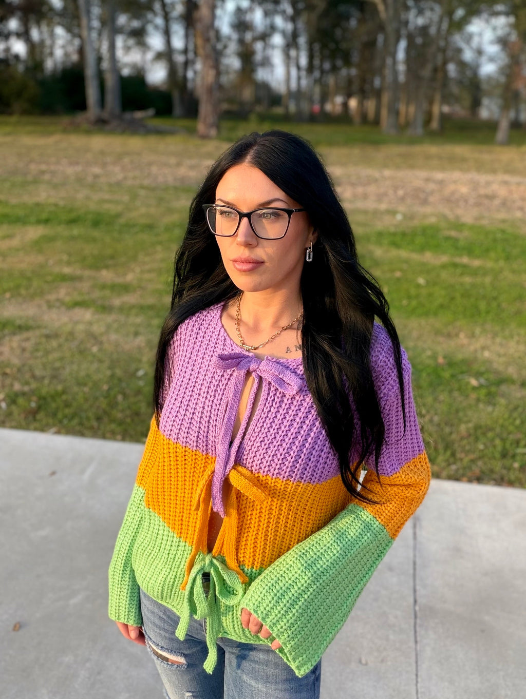 Mardi Gras Ribbed String Tied Cardigan