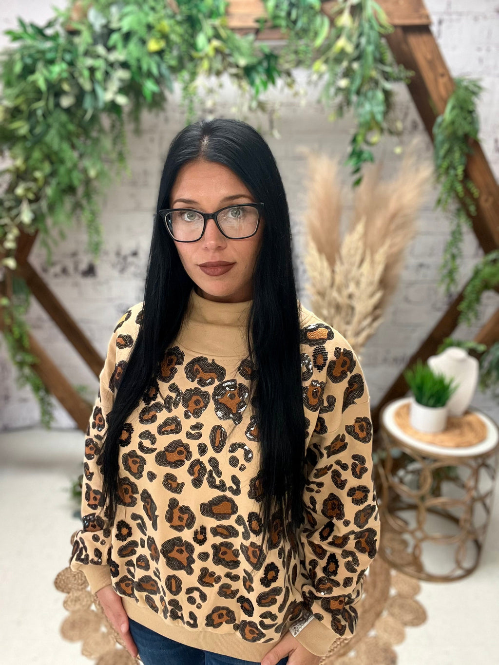 Leopard Mock Neck Sweatshirt