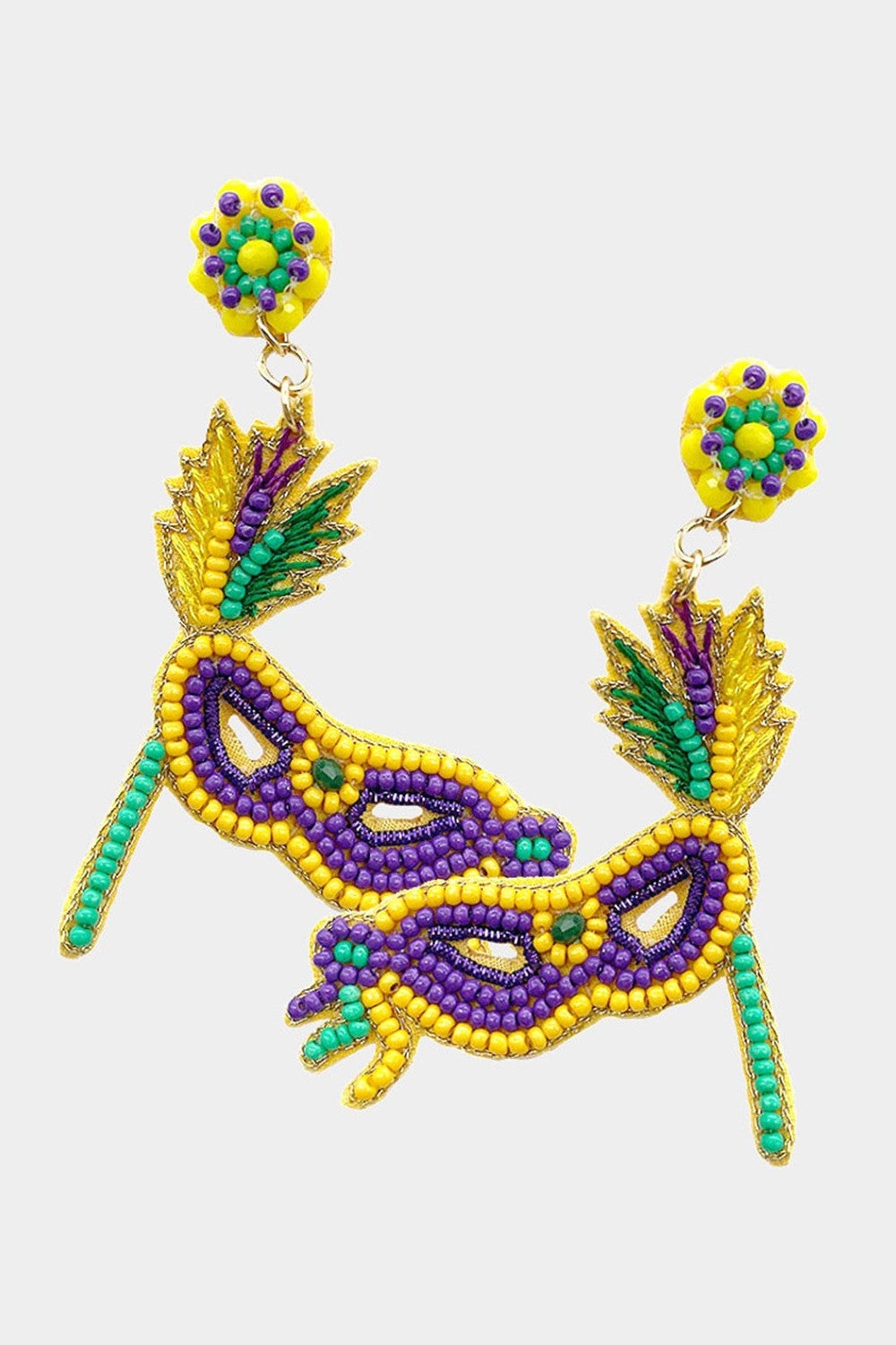 Beaded Mardi Gras Mask Earrings