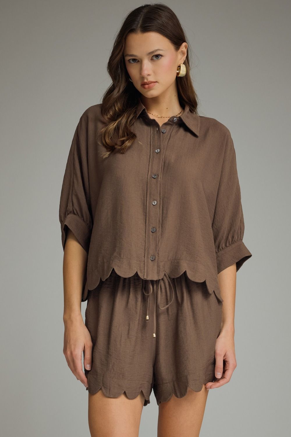 Cocoa Cloud Scallop Top