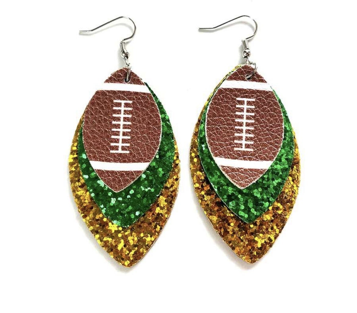Glittered Football Dangle Earrings