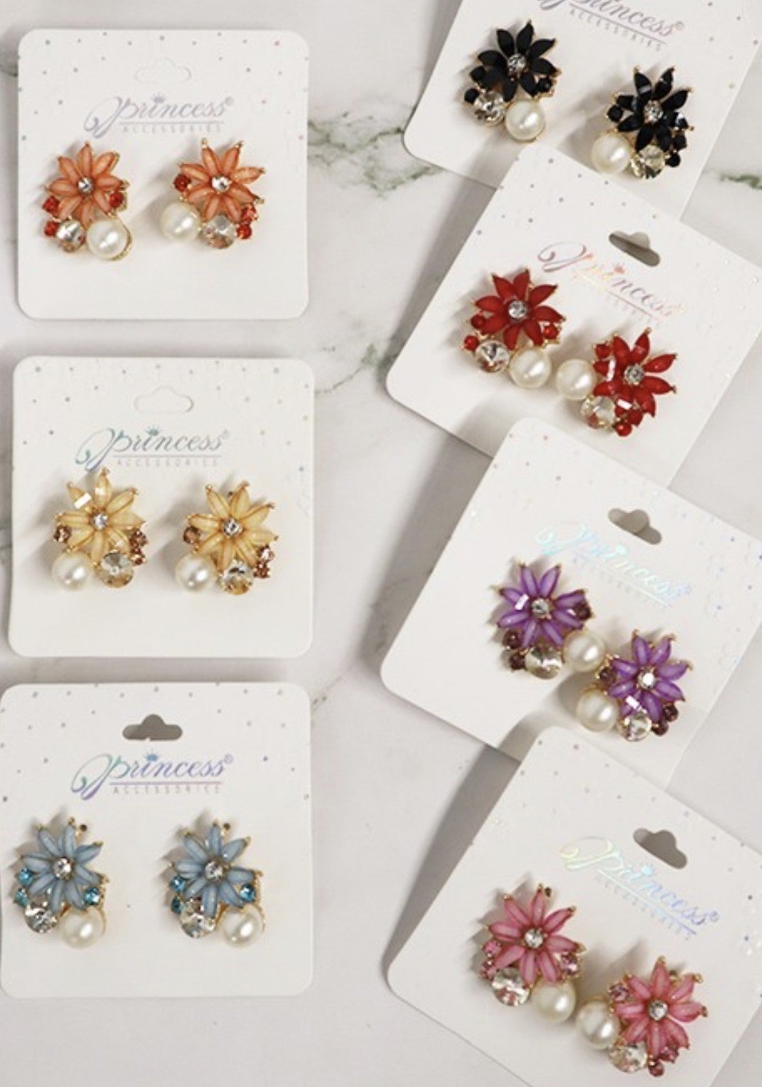 Rhinestone and Pearl Flower Earrings