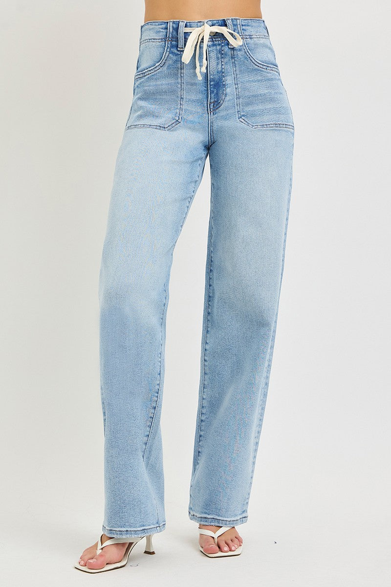 Risen Drawstring Wide Leg Jeans