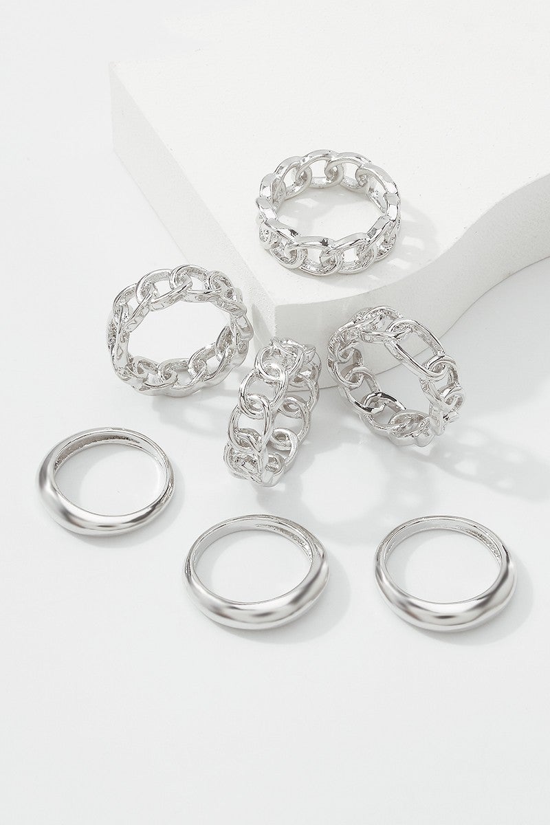 Gold Curb Chain Ring 7 Pcs Set *Final Sale*