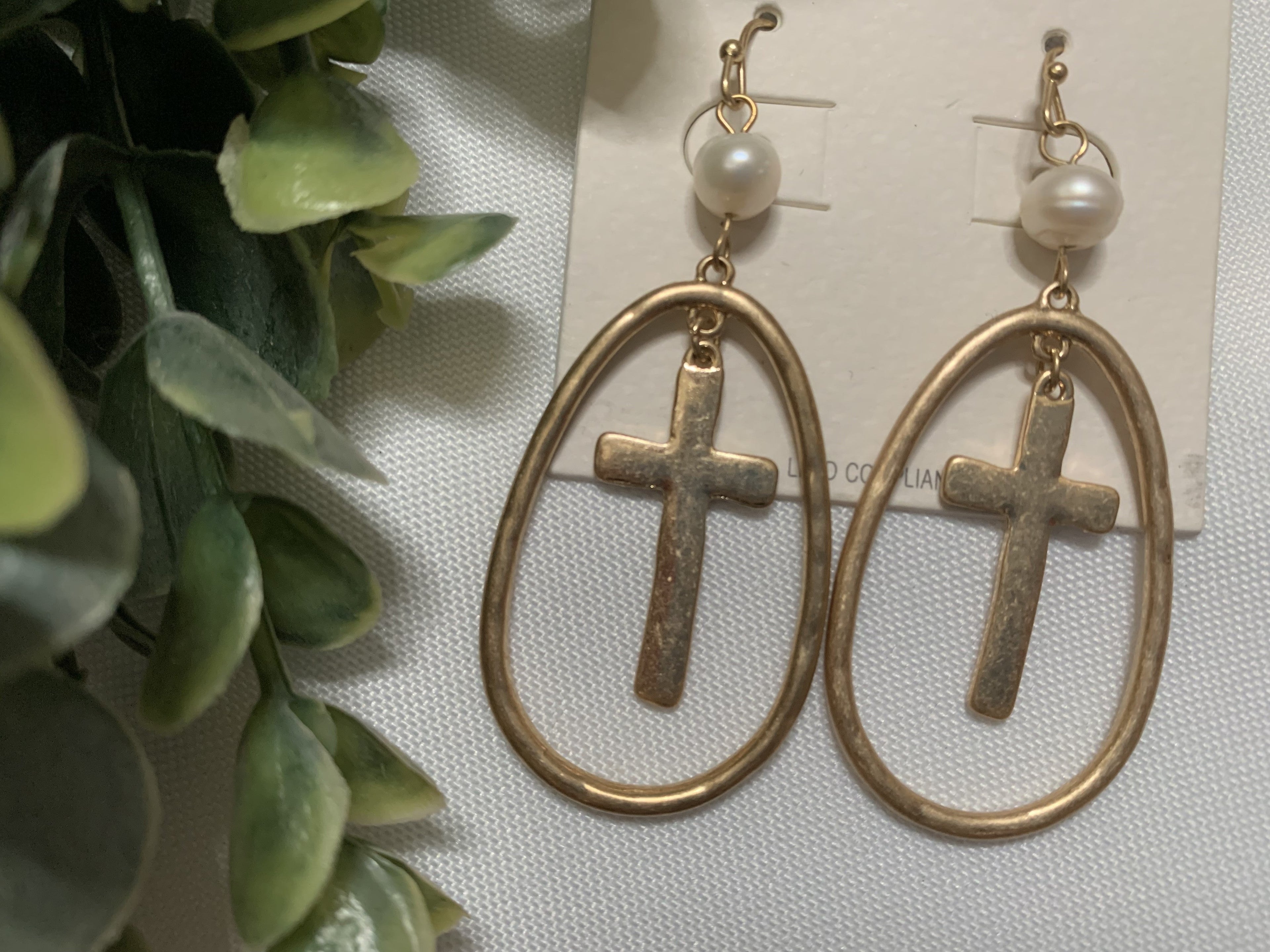 Cross Pearl Earrings